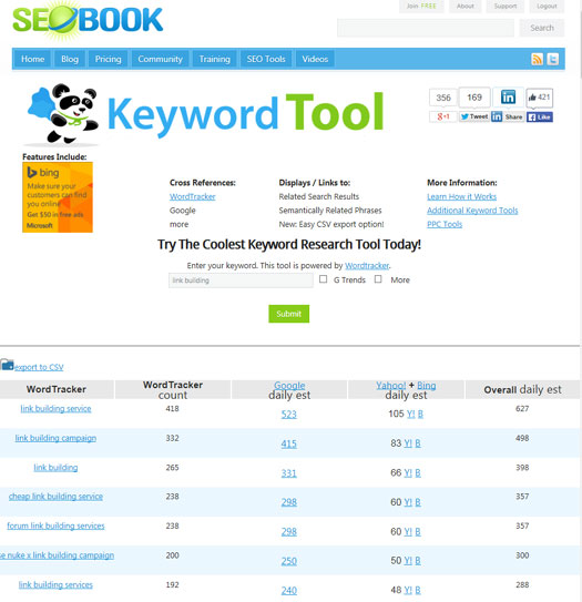 SEOBook Keyword Tool