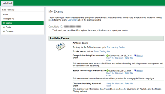 If you click on the exams tab it shows the exams they've got and your status.