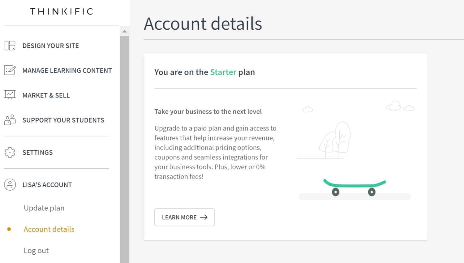 Thinkific account details screenshot