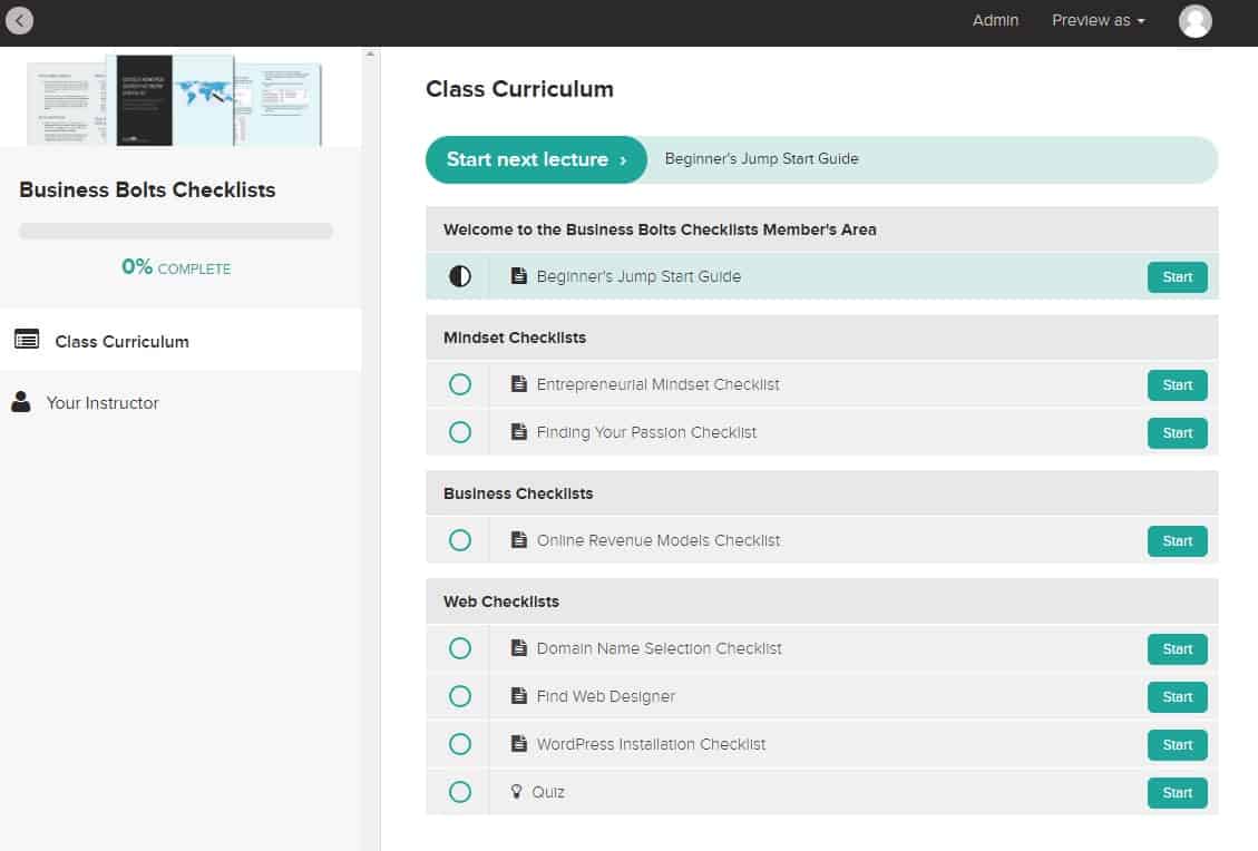 Teachable course curriculum screenshot