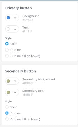 Thinkific color settings primary and secondary buttons