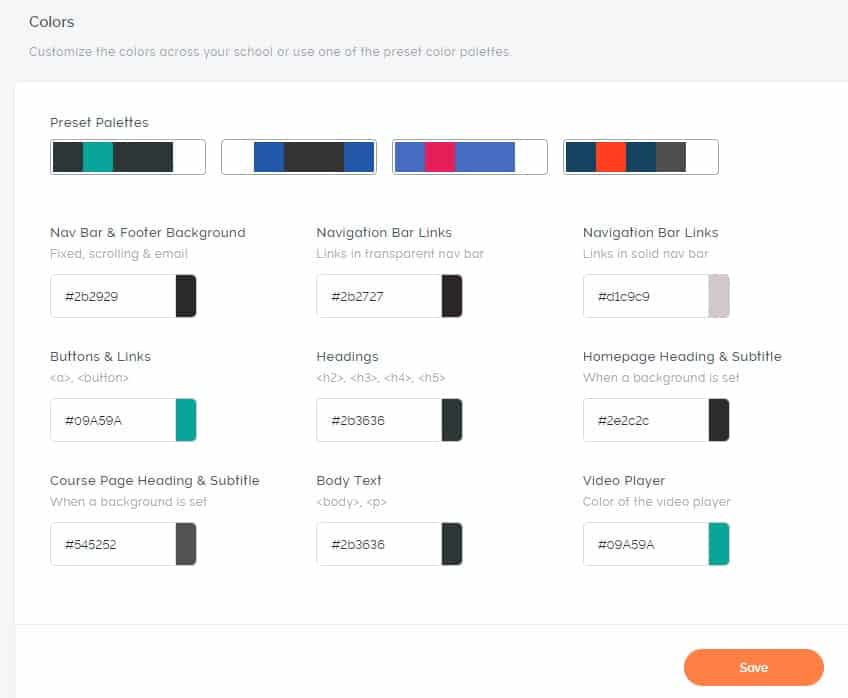 Teachable colors settings page