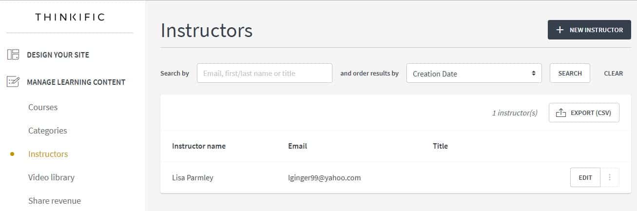 Thinkific instructors screenshot