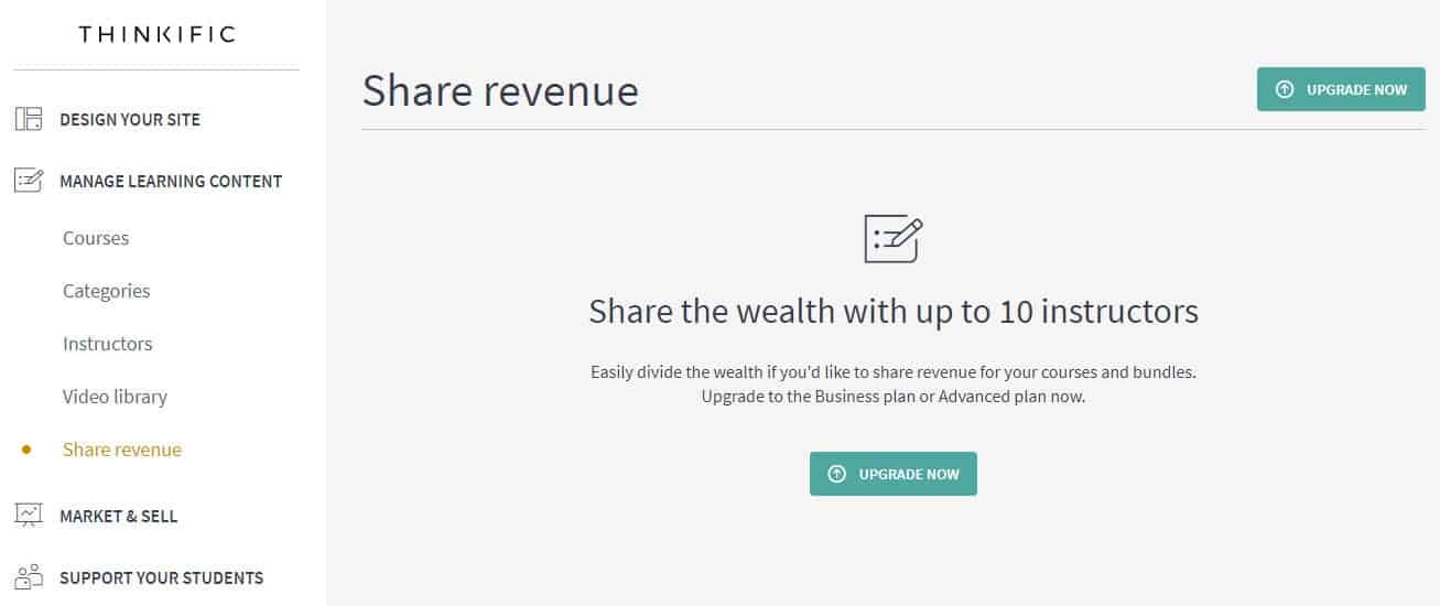 Thinkific share revenue screenshot