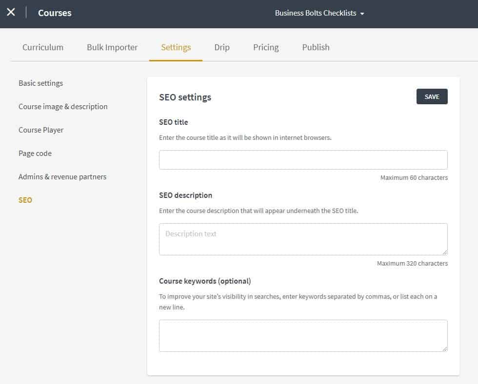 Thinkific courses settings options