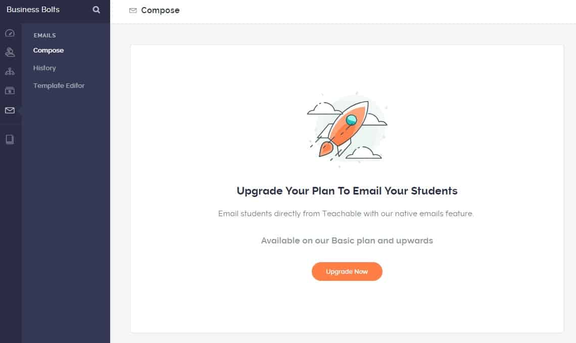 Teachable upgrade plan to email students page