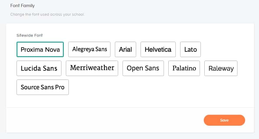 Teachable font family settings