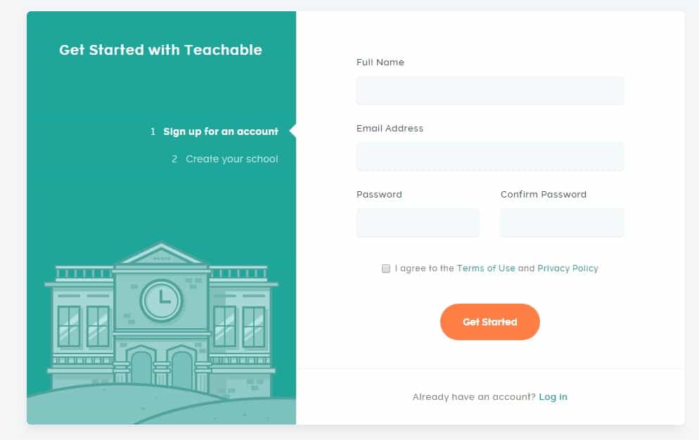 Teachable registration page screenshot