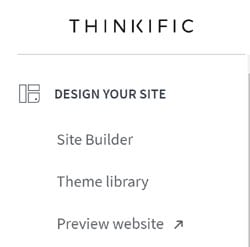 Thinkific menu, design your site