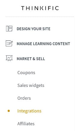 Thinkific integrations menu image