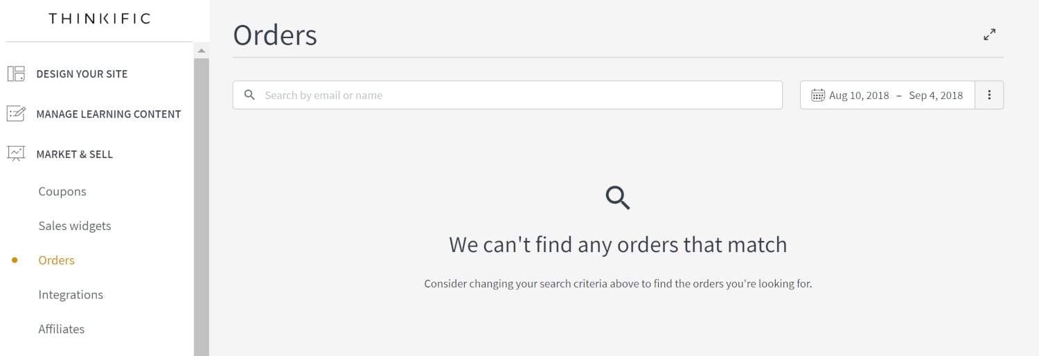 Thinkific search orders image