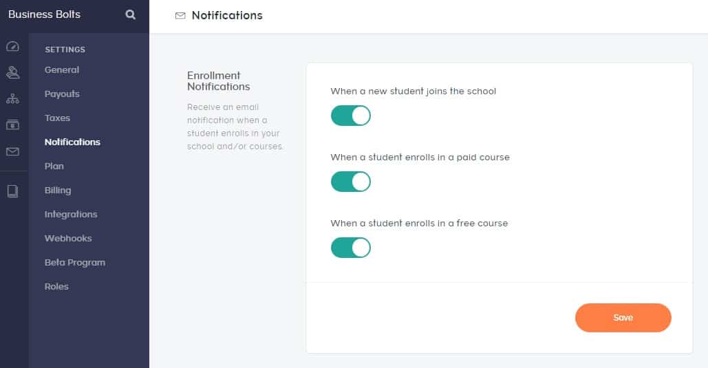 Teachable enrollment notifications screenshot