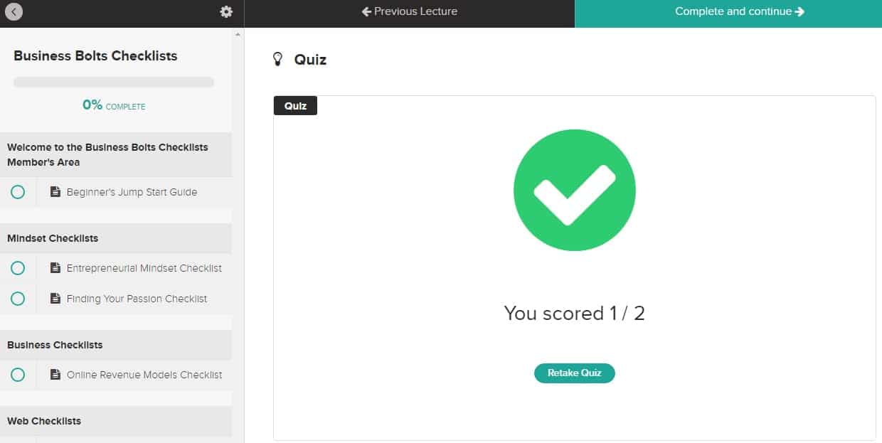 Teachable quiz score screenshot