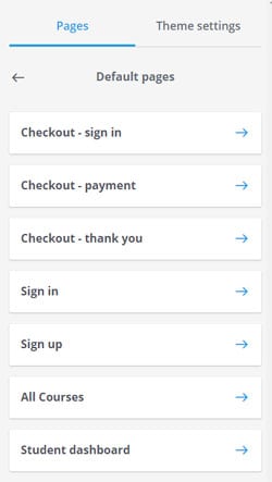 Thinkific default pages menu