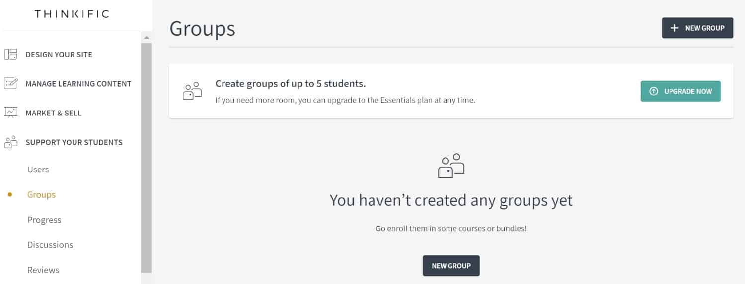 Thinkific groups screenshot
