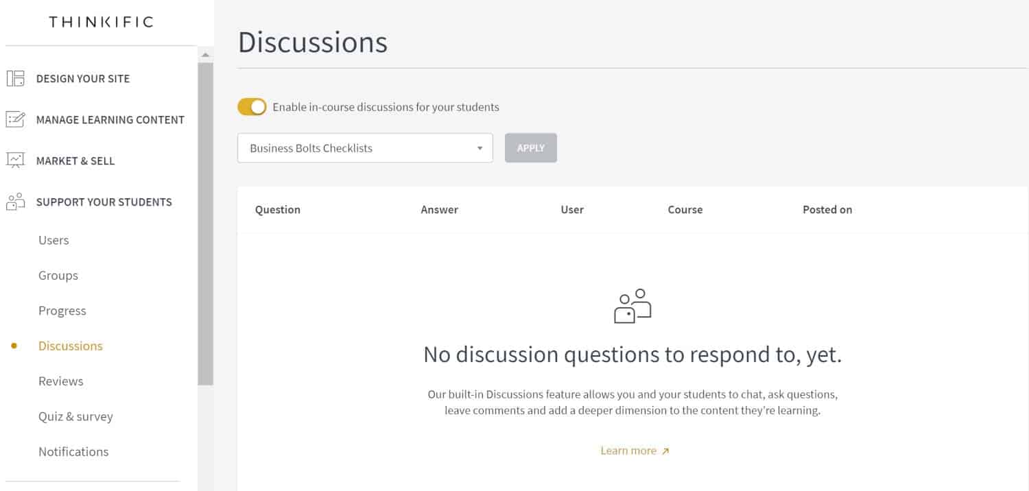 Thinkific discussions screenshot