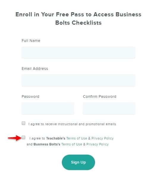 Teachable check boxes on signup