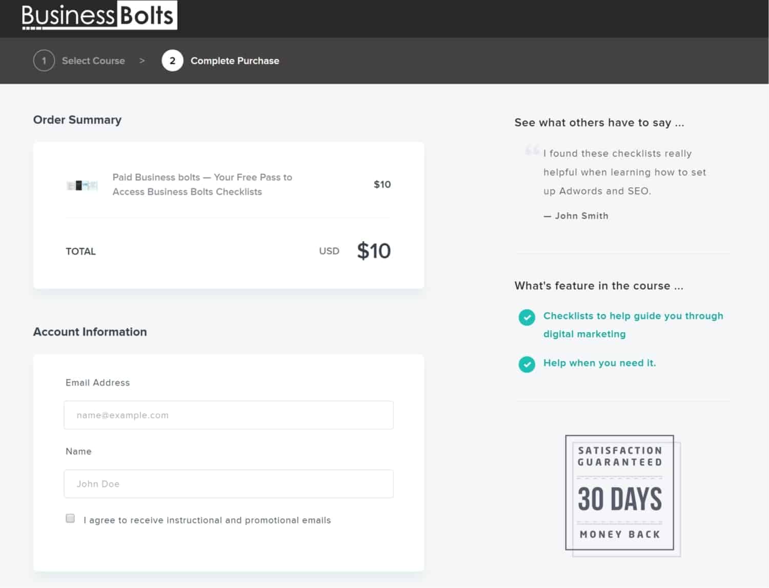 Teachable checkout page with checkbox