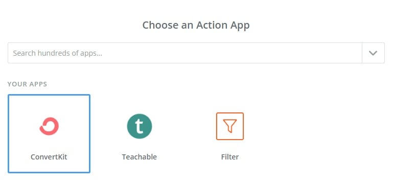 Zapier choose an action app convertkit