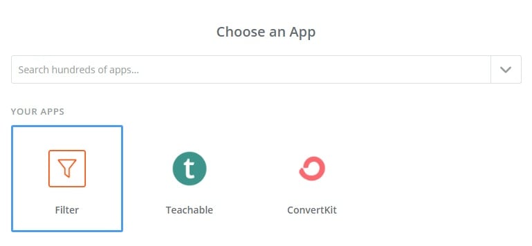 Zapier filter app chosen