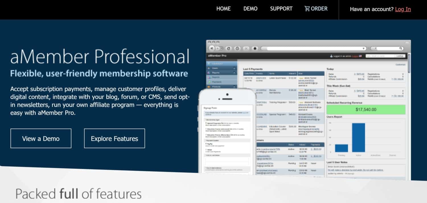 Amember membership plugin home page screenshot.