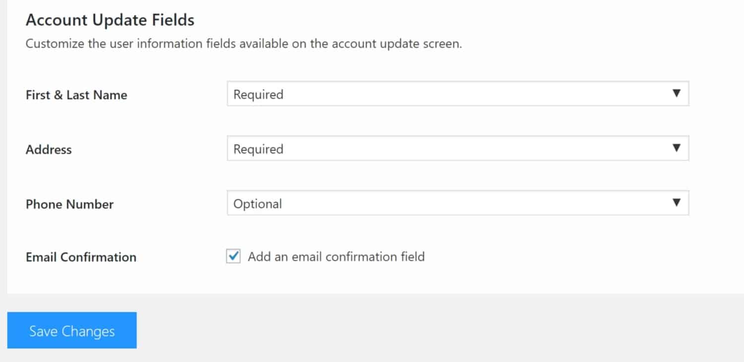 Screenshot of LifterLMS account update fields