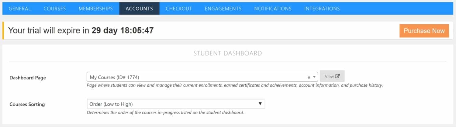 Screenshot of LifterLMS accounts settings