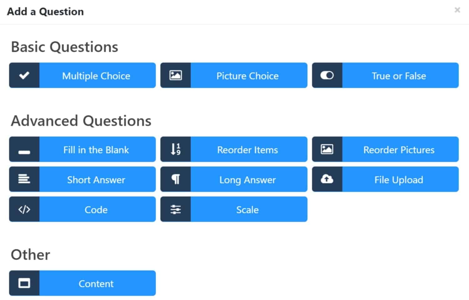 Screenshot of LifterLMS advanced quiz types