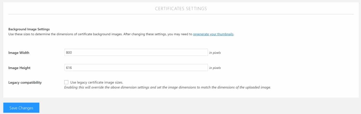 Screenshot of LifterLMS certificates settings