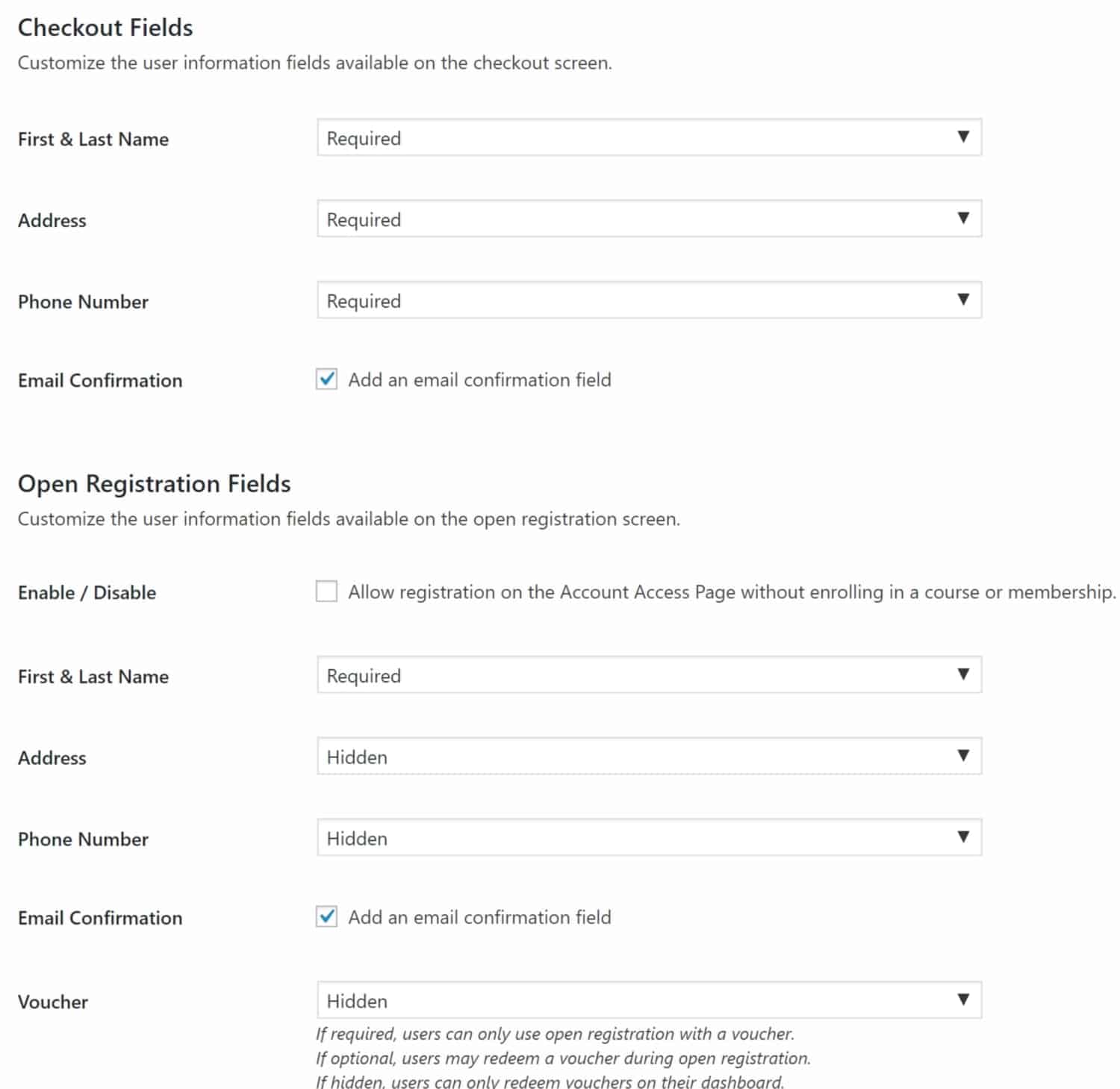 Screenshot of LifterLMS checkout fields