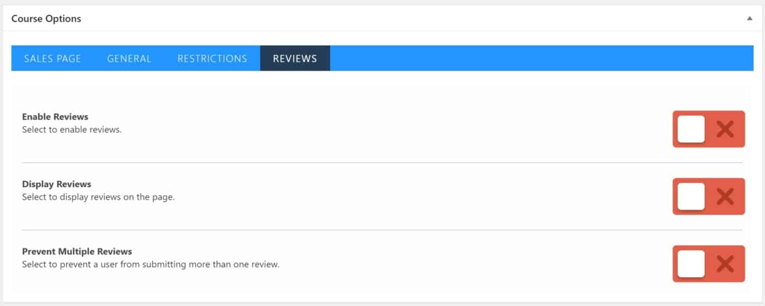 Screenshot of LifterLMS course options reviews