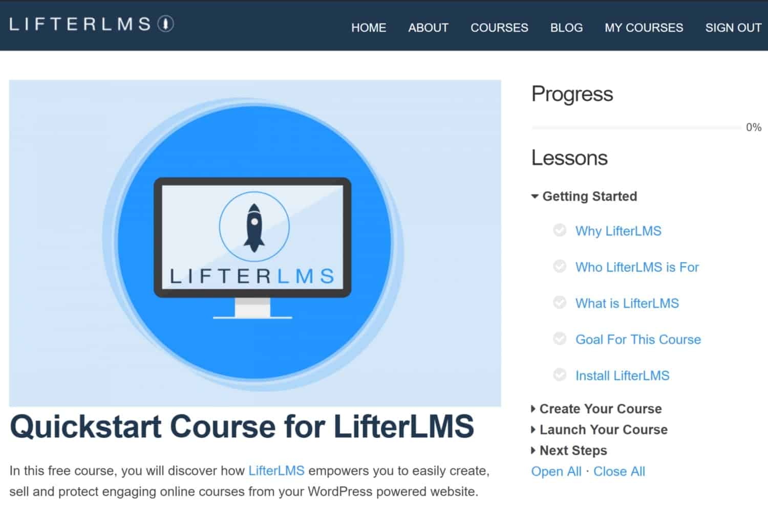 Screenshot of LifterLMS course sales page