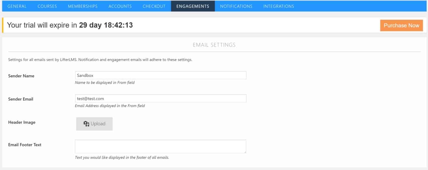 Screenshot of LifterLMS engagement settings