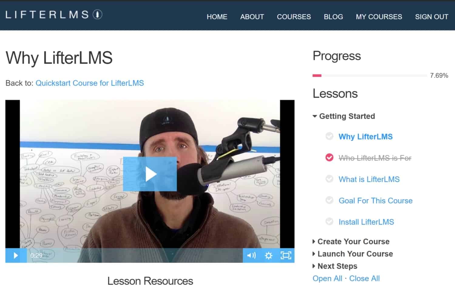 Screenshot of LifterLMS course progress tracking