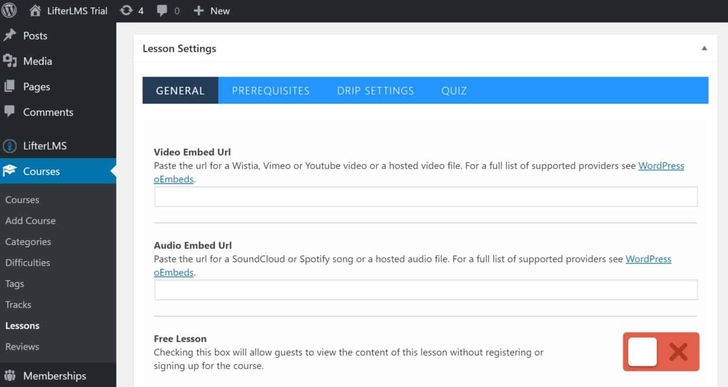 Screenshot of LifterLMS courses general