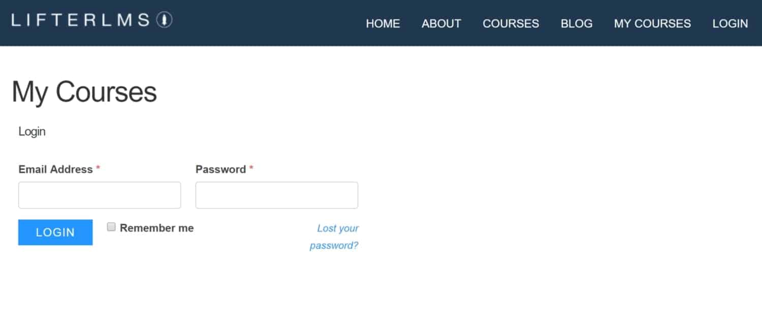 Screenshot of LifterLMS login page