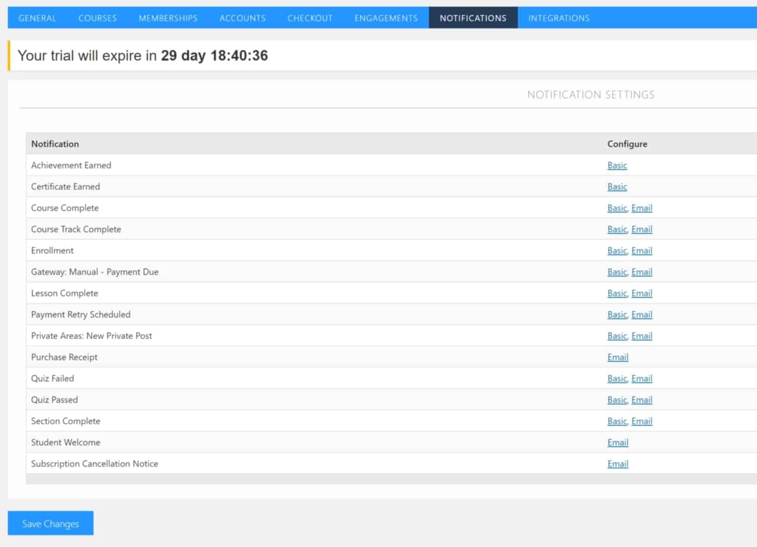 Screenshot of LifterLMS notifications