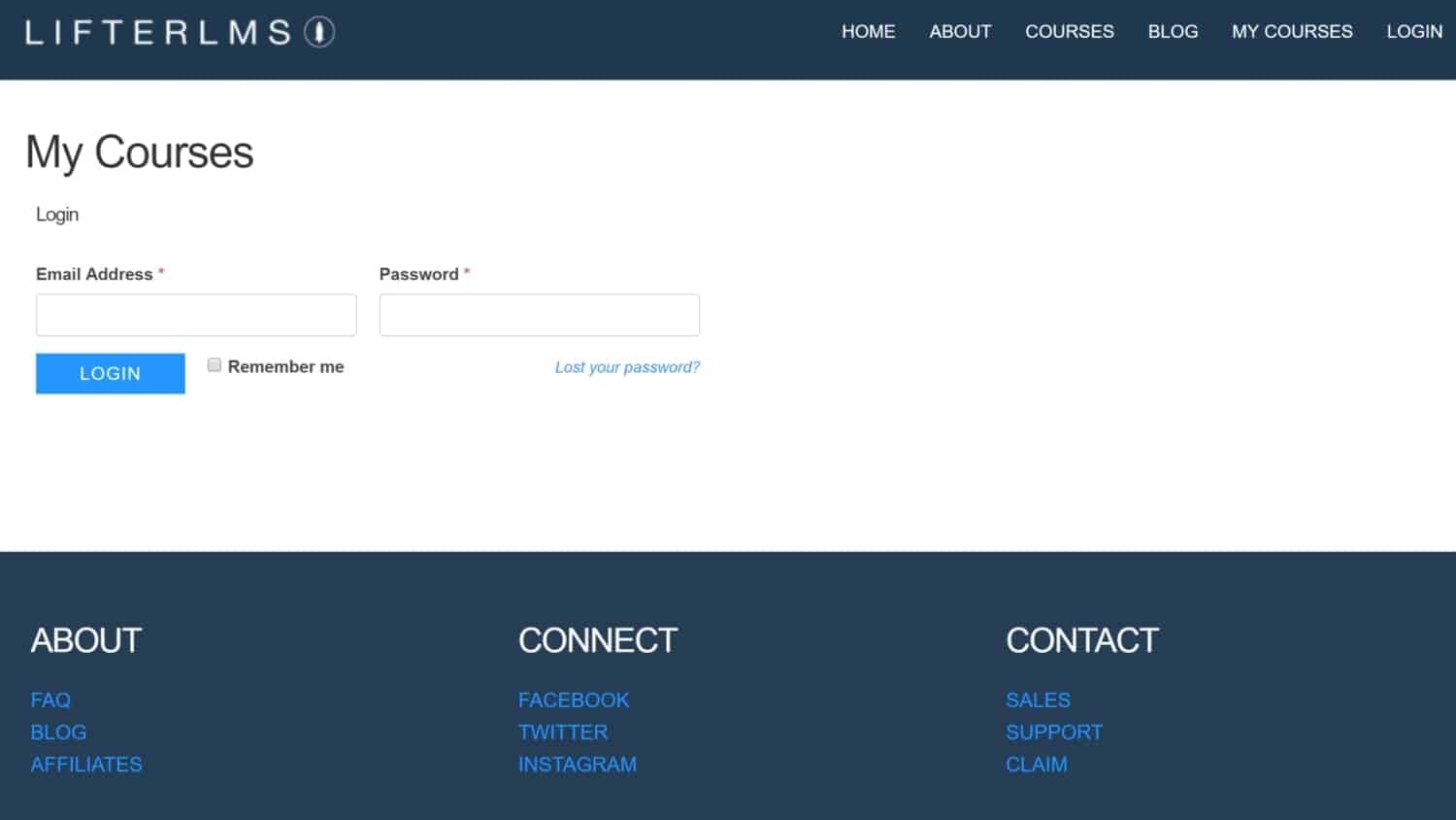 Screenshot of LifterLMS login page