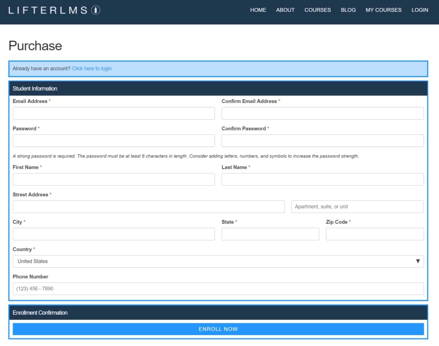 Screenshot of LifterLMS purchase page