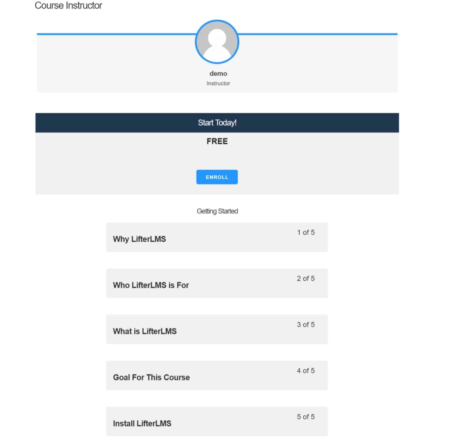 Screenshot of LifterLMS course instructor and check out link