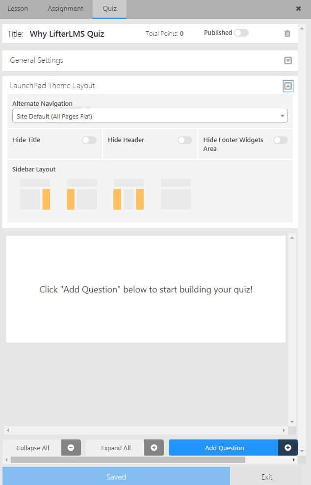 Screenshot of LifterLMS add quiz question