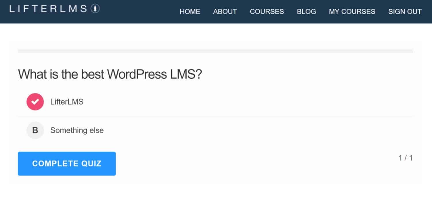 Screenshot of LifterLMS quiz example
