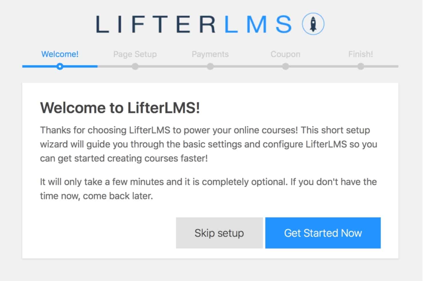 Screenshot of LifterLMS setup wizard