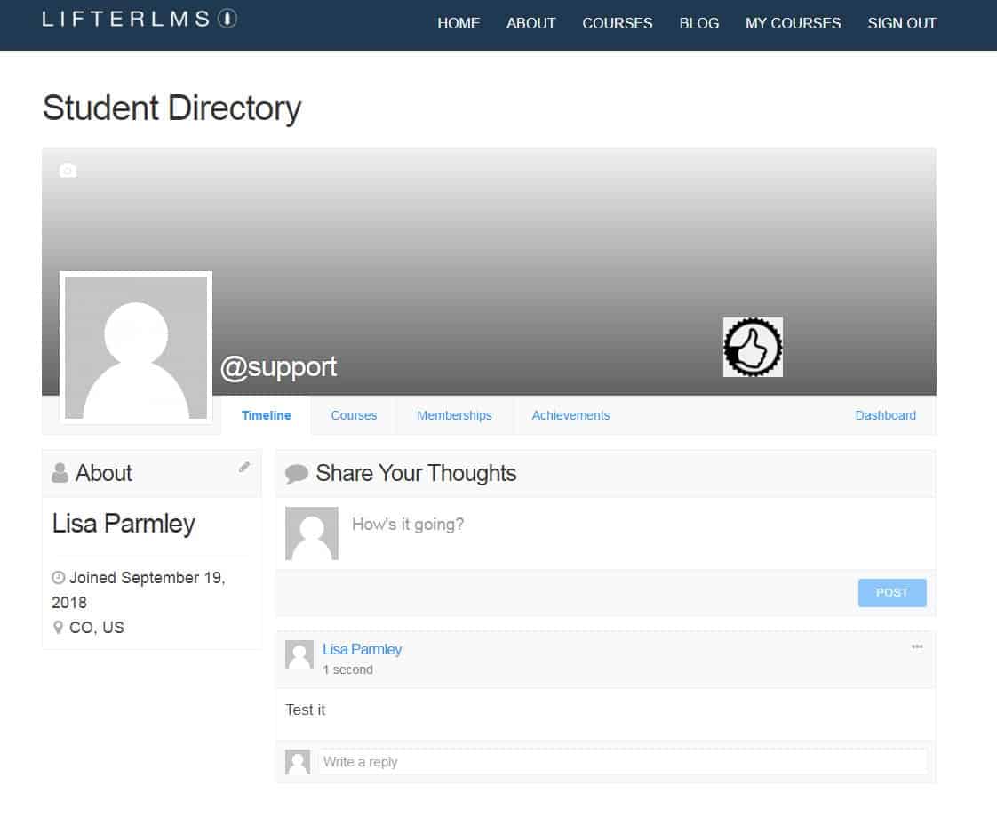 Screenshot of LifterLMS student directory