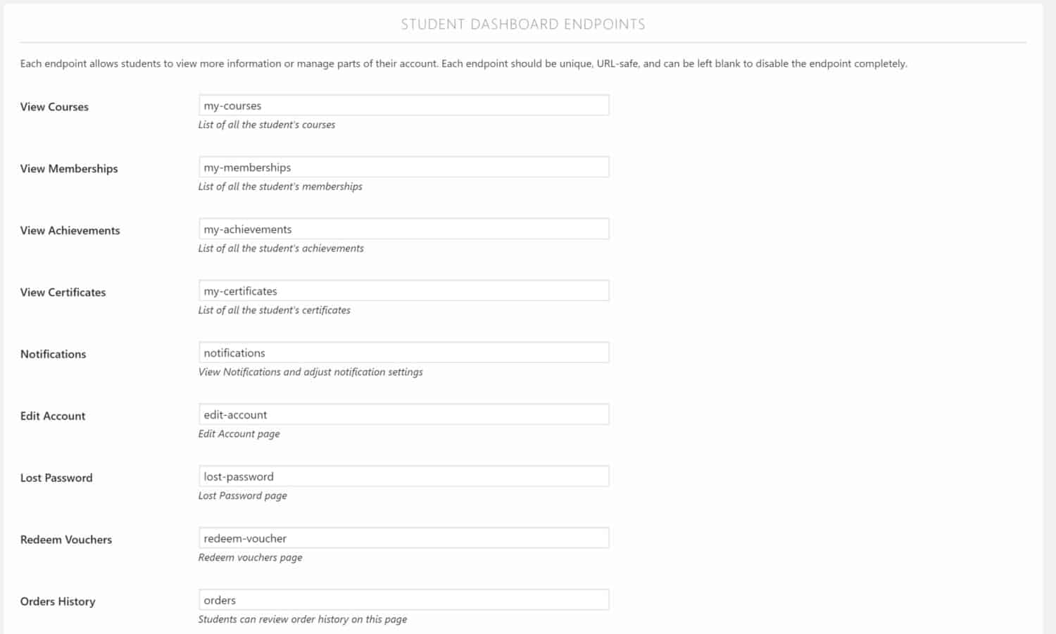 Screenshot of LifterLMS student endpoints