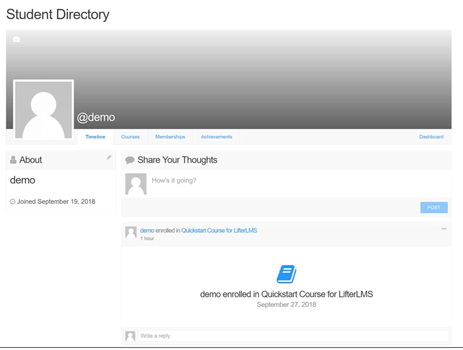 Screenshot of LifterLMS student directory