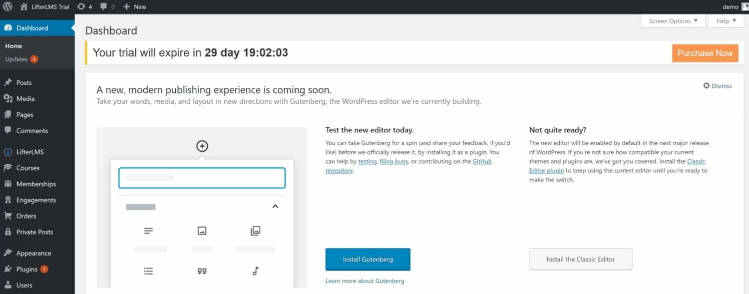 Screenshot of LifterLMS WordPress admin