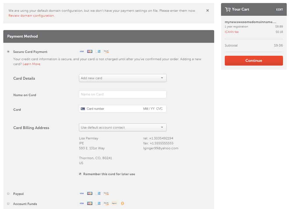 Step 7 Namecheap domain registration screenshot