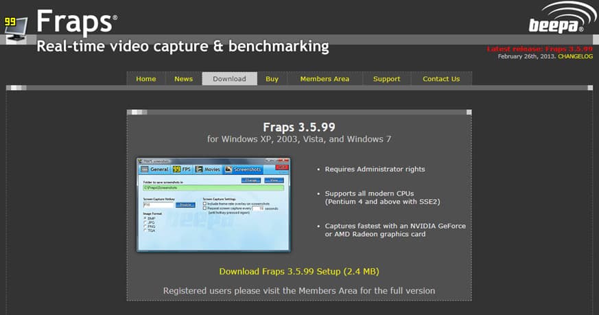 Screenshot for FRAPS screencapture software.