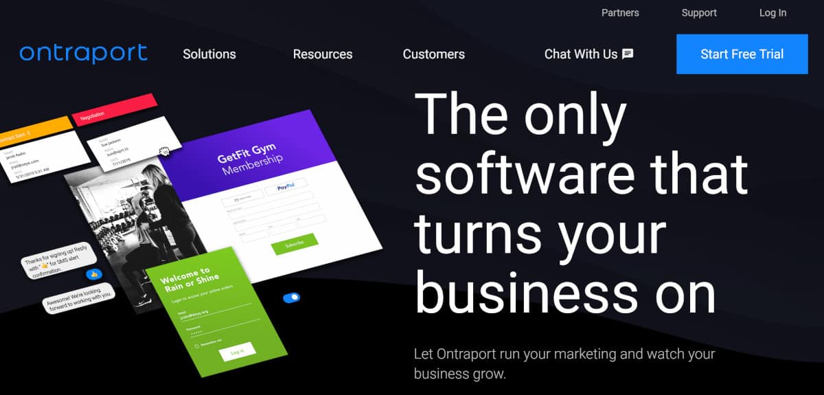 Screenshot of ontraport home page.